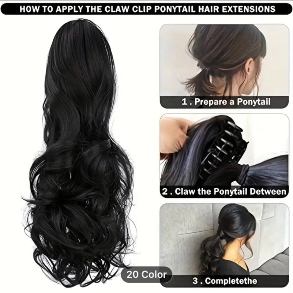 Light Brown Pony Tail Hair Claw Hair Extension Piece 22” - Picture 4 of 7